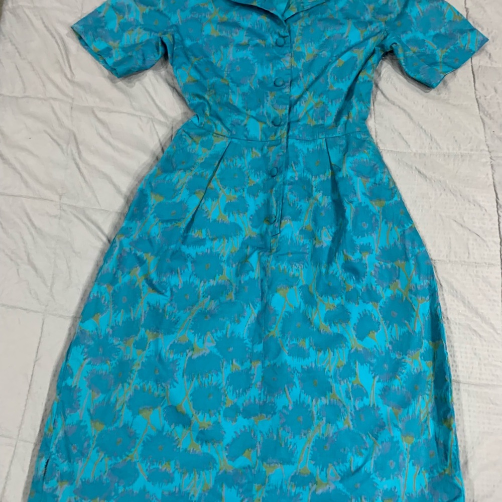 Elegant Blue Floral Dress vintage 1950s